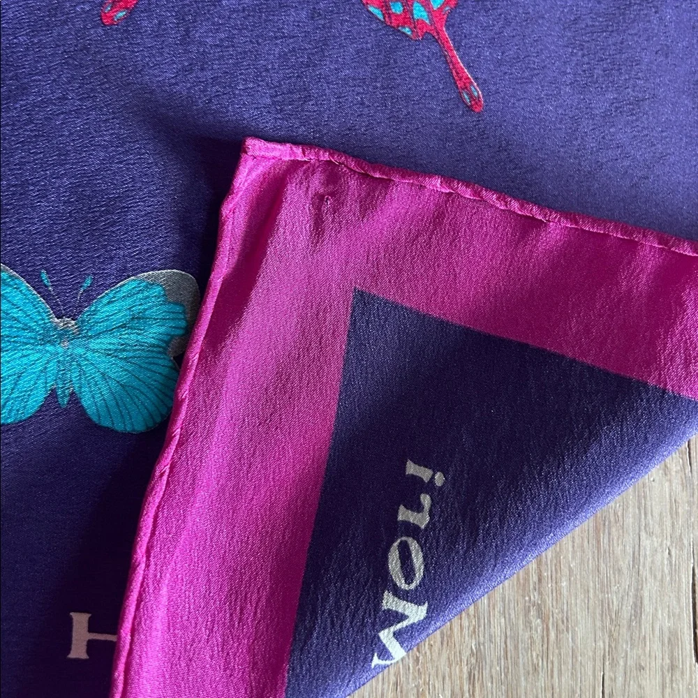 Vintage 90s Japanese Hanae Mori Butterfly Print Silk Scarf square